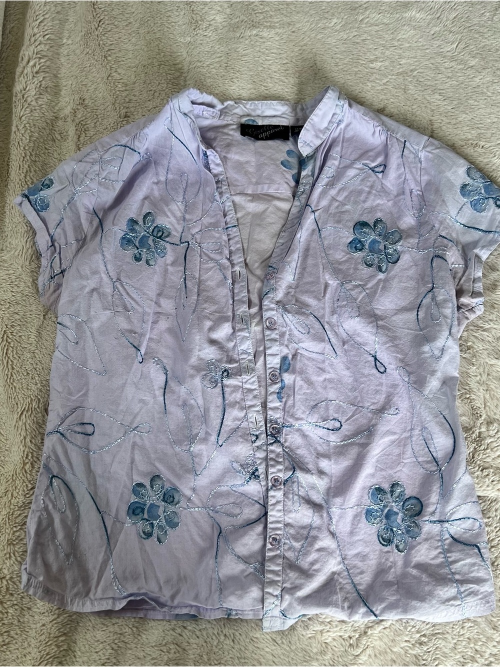 Light Lavender Floral Embroidered Short-Sleeve Shirt